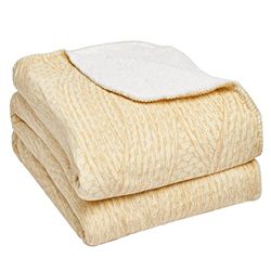 Dreamscene Coperta in pile Sherpa con stampa a maglia grossa in flanella per divano letto, divano letto, color crema, avorio – 150 x 180 cm, crema naturale, bianco Sherpa DBSHCHKCR12