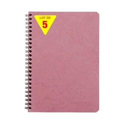 Clairefontaine 785326CPack Age Bag Collection Set of 5 Antique Pink Spiral Notebooks - A5 14.8x21 cm - 100 Small Squared Pages - 90 gsm White Paper - Grain Leather Glossy Card Cover