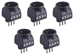 Electraline 92297 Set 5 Adattatori 3 Posti 1 Schuko + 2 10A, Nero, Confezione da 5