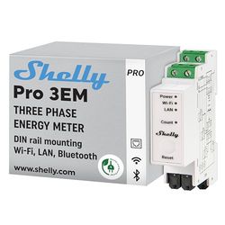 Shelly Pro 3EM (400A) - WiFi & LAN 3-phase Smart Energy Meter, DIN-rail mountable, Real-time Voltage Amps Monitoring via App, No Hub Required, Solar/Net Metering, Class B Active Energy, PV systems