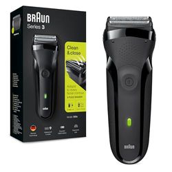 Braun Series 3 300s Regolabarba Uomo, Rasoio Elettrico Barba, con 3 Elementi di Rasature, Senza Fili, Cappuccio di Protezione, 300s Nero