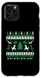 Custodia per iPhone 11 Pro Dinosauro Brutto Maglione di Natale Bambino Dinosauro Amante Natale