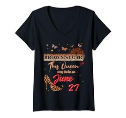 Mujer Esta Reina nació el 27 de Junio Cumpleaños de Azúcar Camiseta Cuello V