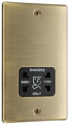 BG Electrical 115- and 240-Volts Dual Voltage Shaver Socket, Antique Brass with Black Insert