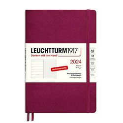 LEUCHTTURM1917 367779 - Agenda semanal y cuaderno (tamaño mediano (A5) 2024, tapa blanda, color rojo, alemán, 12 meses