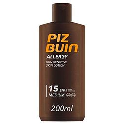 PIZ BUIN Allergy Sun Sensitive Skin Lotion FPS 15 (200 ml), protector solar con protección FPS15, crema solar para pieles sensibles, crema corporal con filtros UVA/UVB
