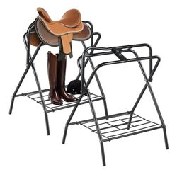 VEVOR Opvouwbare zadelrek, 2 stuks vrijstaande paardenzadelstandaard, draagbare paardendekenhouder, zwaar stalen zadelrek voor Engelse en westerse zadels, zadelopslag, 28 x 19 x 37 inch, zwart