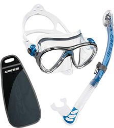 Cressi Big Eyes Evo et Alpha Sec, Premium de qualité Professionnelle avec Tuba pour Adulte Lot – fabriqué en Italie qualité Depuis 1946, DS337020, Clear - Blue