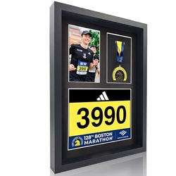MedalAwardsRack Espositore 3 in 1 Shadow Box (medaglia, pettorali da gara e display per foto) - Espositore per medaglie maratona, cornice per medaglie maratona, triathlon e portabici da corsa.