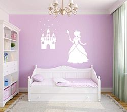 EmmiJules Sticker mural Princesse avec château et étoiles (90 cm x 80 cm) - Fabriqué en Allemagne - Disponible en différentes couleurs et tailles - Pour chambre d'enfant