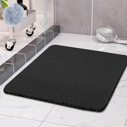 COSYLAND Alfombra Bañera Antideslizante 80x80cm, Alfombrilla de Ducha Loofah de PVC Suave, Secado Rápido, Sin Ventosas, Alfombra para Ducha y Bañera, Color Negro