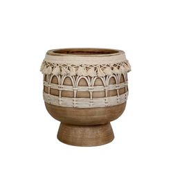 Romimex Macetero Beige Resina con Flecos 29 x 30 x 29 cm