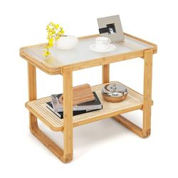 COSTWAY Bijzettafel, glas, 70,5 x 44,5 x 54,5 cm