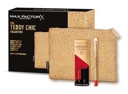 Max Factor, Cofanetto Regalo Donna Teddy Chic, Pochette in morbido tessuto teddy con Rossetto Lipfinity 125 So Glamorous + Colour Elixir Matita Labbra 60 Red Ruby