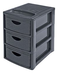 Pequena torre de armazenamento: plástico antracite, 3 gavetas, aspeto de vime entrançado – A5, altura. 29 cm – Organizador prático – cosméticos, jóias, acessórios, escritório, casa – M home by Mazzei