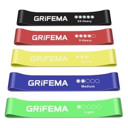 GRIFEMA GA5001 elastiska muskelgummi, 5 motståndsnivåer, för yoga, styrketräning och pilates, med träningsguide och förvaringsväska