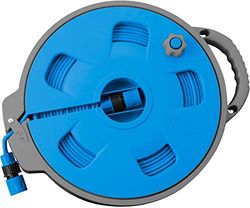 BRUNNER 7203132N Avvolgitubo per Camping e Giardino Roll On 2.0 con 15 m di Tubo Piatto, Blu/Grigio