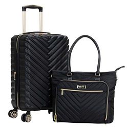 Kenneth Cole Reaction Madison Square Hardside Chevron expanderbart bagage för kvinnor, Svart, 2-Piece (20" Carry On + Tote), Madison Square" hård sida Chevron expanderbart bagage