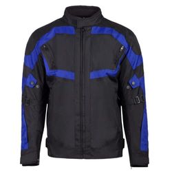 URBAN 5884 Cordura Moto Jacket för män, Vattentät och Hunt, Motorcykel Män 4 Stationer Jacket Med Avtagbar Termal Foder, CE, Svart/Blå, 3XL, Svart/Blå, 3XL