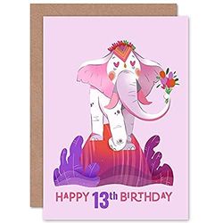 Wee Blue Coo Elephant Flower Birthday 13th Greetings Card