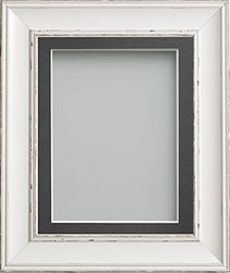 Frame Company Brooke Antique White Photo Frame, Grey Mount, 9x7 for 7x5 inch, fitted with perspex