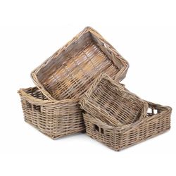 Red Hamper Shallow Kubu Grey Rattan Rectangular Basket Set 4, Wicker, Set of 4