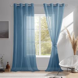 DWCN Sheer - Cortina de Gasa Transparente con Ojales, 2 Piezas, para salón, habitación de bebé, Dormitorio, Azul Oscuro, 240 x 140 cm (Alto x Ancho)