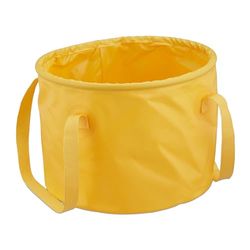 Relaxdays Cubo Plegable Camping, 15 L, Replegable, Cubeta de Viaje con Asas, 23x31x31 cm, Exterior, PVC, Amarillo