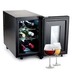 Alpina Refrigeratore per Vino, 230 V, 6 bottiglie o 17 L, Cantina Vini, Temperatura Regolabile da 11°C a 18°C, Display Digitale, Porta in Vetro e Illuminazione Interna, Nero