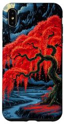 Japanese Red Tree Aesthetic Anime Japan Kawaii Moon Case for iPhone XS Max