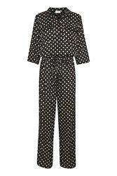 KAFFE Women's Print Jumpsuit with 3/4 Sleeves Wide Legs, Black Tie/DOT AOP, 46 Donna