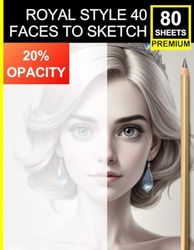 Royal Style Portrait Sketchbook: 40 Faces to Sketch in Light Opacity: Elegant Female Portraits with 20% Opacity for Tracing & Shading – 80 Premium Sheets for Black Pencil Artists