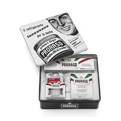 Proraso Vintage Selection, gama de peles sensíveis (pack trio), kit de cuidados de barba de luxo com creme de pré-barbeado, sabão de barbear no tubo e bálsamo para após o barbear, Made in Italy