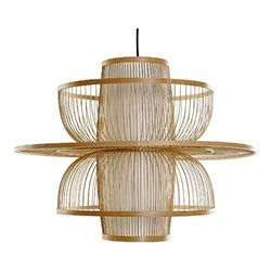 DT LA-175565 plafondlamp van bamboe, tweepersoonsbed, natuurlijk bruin, 65 x 65 x 50 cm