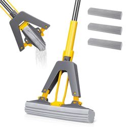 Masthome Mocio in spugna, con 3 ricariche di spugna super assorbenti, mocio in spugna autostringente, per la pulizia di pavimenti in marmo e laminato