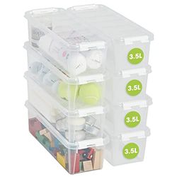 SmartStore 3,5 L x 8-st - Små Förvaringslådor i plast med lock - 10 års garanti - livsmedelssäker - clips - stapelbara- BPA-fri- 38 x 14 x 11 cm