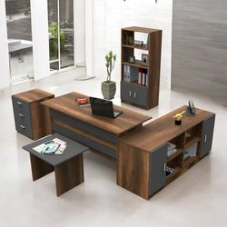Dmora - Set de Bureau Styx, Composition du Studio, Kit de Bureau, Ensemble de Bureau et de tiroirs, Noyer et Anthracite