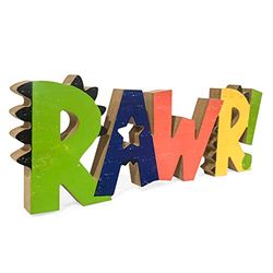 HnJOY Rawr Dinosaurie Rumsdekor för pojkar, barndekorationer för sovrum, pojkar barnkammare trä väggdekor, fristående flerfärgad design 34,8 cm