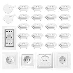 Vinabo 20 x babystopcontacten met 2 sleutels, universele stopcontacten voor kinderveiligheid, babystopcontact, bescherming voor stopcontacten voor thuis (wit)