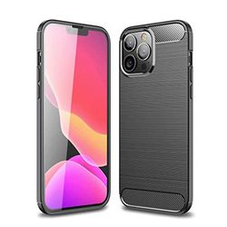 Famz, Custodia in silicone per iPhone 13 Pro MAX, alta protezione e inserti in fibra di carbonio, nero