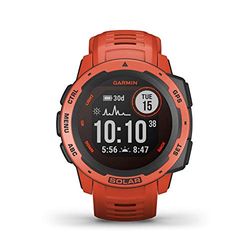 Garmin Instinct Solar, Solar-powered Rugged Outdoor Smartwatch, Built-in Sports Apps and Health Monitoring, Flame Red (Renewed)