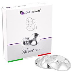 COVERbasics Silver Bröstvårtsskydd för Amning (SilverCups) | Nickelfria och Diskreta Nippelskydd - Skydd för Ömma Bröstvårtor - Medicinteknisk Produkt, Handgjorda i Italien (Regular)