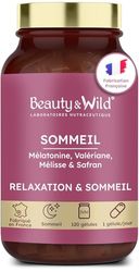 Sommeil, Mélatonine pour mieux Dormir | Calme l'esprit & le Corps, Valériane, Mélisse, Safran, Vitamine B6 | Sans accoutumance, 120 Nuits, 1 gélule/jour, Made in France - Beauty&Wild