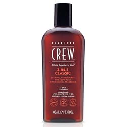 American Crew 3-in-1 Reisverpakking, Shampooing, Conditioner & Body Wash voor Haar en Lichaam (100ml), Versterkend, Hydraterend en Verzachtend.