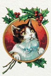 Vintage Cat At Christmas Notes Notebook 6x9 100 Lined Pages Notepad Diary Journal: Perfect Gift For Xmas