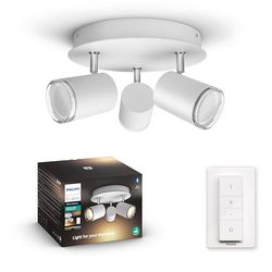 Philips Hue White Ambiance Adore, 3 Faretti da Bagno Smart, Base Rotonda, Bluetooh, 5.5 W, Bianco, Telecomando Dimmer Switch Incluso