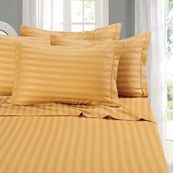 Elegant Comfort Set di lenzuola più morbide e accoglienti, in microfibra egiziana a 1500 fili, lussuoso, resistente alle pieghe, set di lenzuola damascate a righe, doppio, cammello/oro