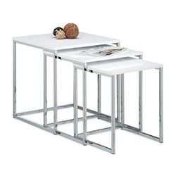 Relaxdays bijzettafel set van 3, salontafel, hout en metaal, modern design, HxBxD: ca.42x40x40 cm, in het wit