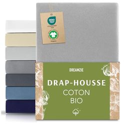 Dreamzie Drap Housse 70x160 cm, Jersey 100% Coton Bio, Hauteur De Matelas Jusqu'à 12 cm, Hypoallergénique, Oeko-Tex, Gris
