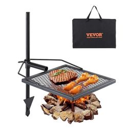 VEVOR Grille de Feu de Camp Pivotante avec Poteau 71 cm Gril de Camping 1 Filet en Diamant 40,5x40,5 cm Grille de Cuisson en Acier Hauteur Réglable pour Poêle Casserole Foyer Barbecue en Plein Air